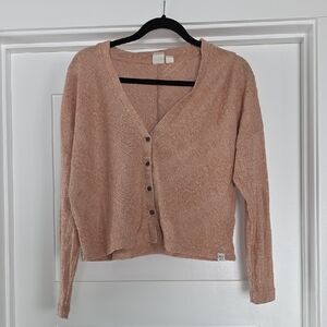 Roxy Cropped Button Front Cardigan Sweater Peach Boho Casual